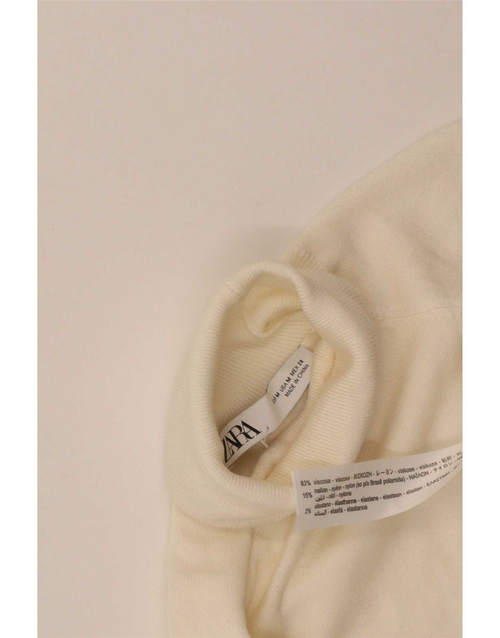 Suéter feminino Zara manga curta com gola redonda Reino Unido 12 médio branco