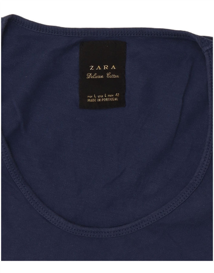Camiseta feminina ZARA UK 14 grande algodão azul marinho