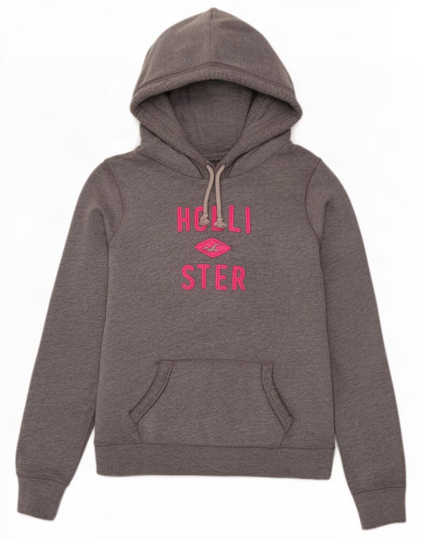Jumper feminino com capuz gráfico Hollister UK 16 grande cinza