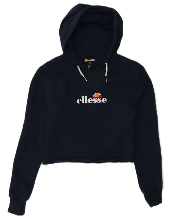 Suéter Ellesse feminino com capuz e corte gráfico Reino Unido 4 XS azul marinho algodão