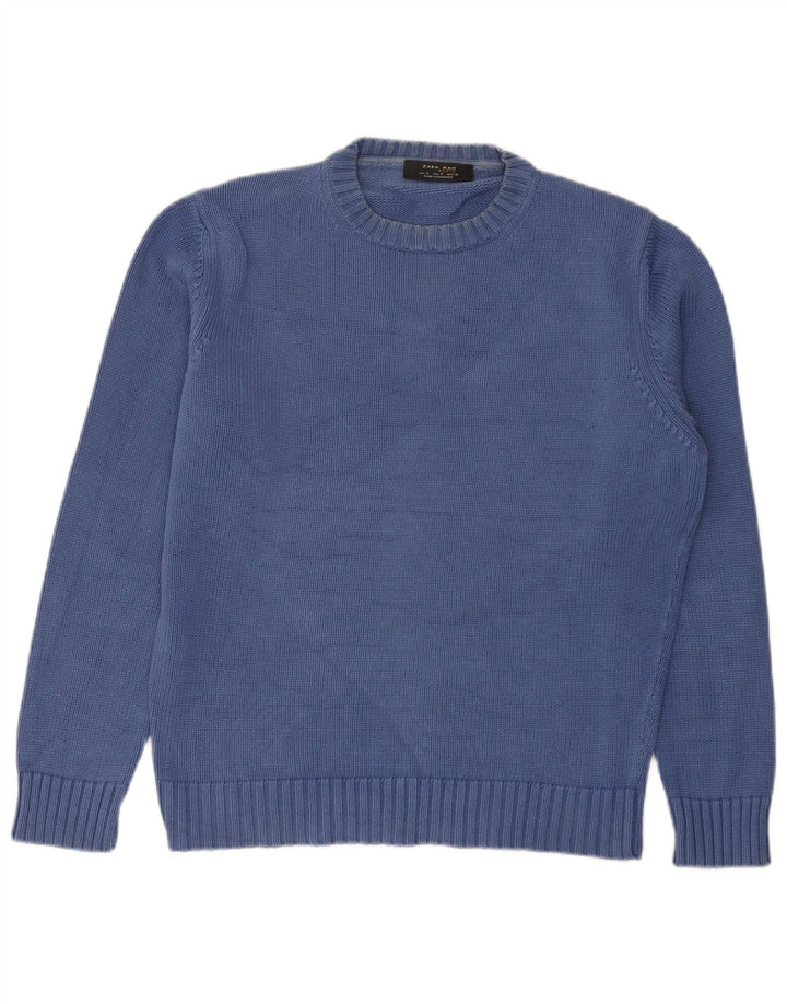 Zara Suéter masculino com gola redonda e algodão azul médio
