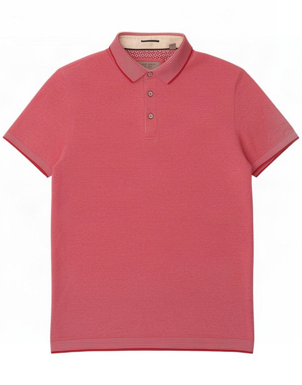 Camisa polo masculina Ted Baker tamanho 3 algodão manchado rosa médio