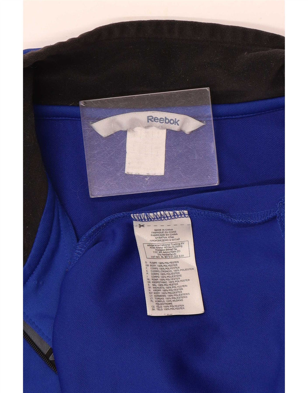 Reebok Mens Graphic Zip Neck Pullover Treino Top Grande Azul Poliéster