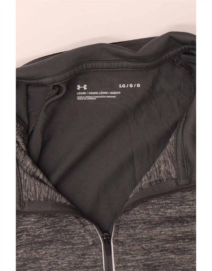 Under Armour Mens Zip Neck Pulôver Treino Top Grande Bloco de cores cinza