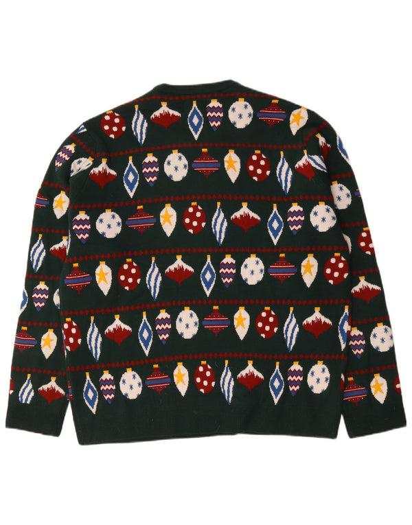 Marks & Spencer Mens Crew Neck Jumper Sweater 2XL Green Fair Isle