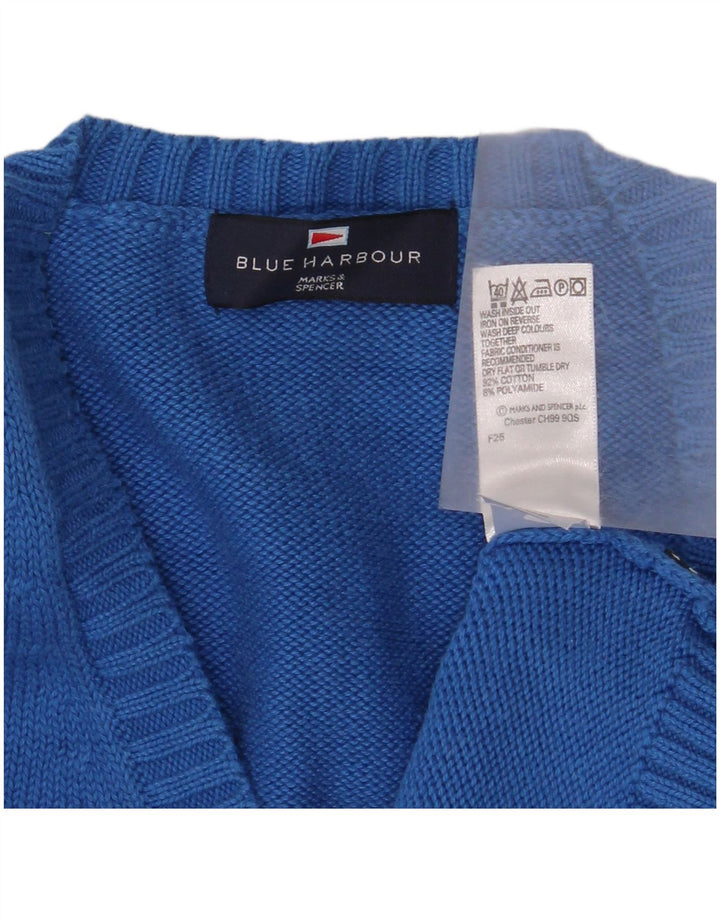 Suéter masculino Marks & Spencer Blue Harbor com decote em V 2XL algodão azul
