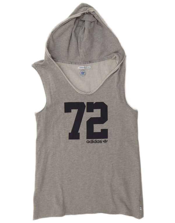 Adidas masculino gráfico sem mangas moletom com capuz Reino Unido 38 pequeno algodão cinza