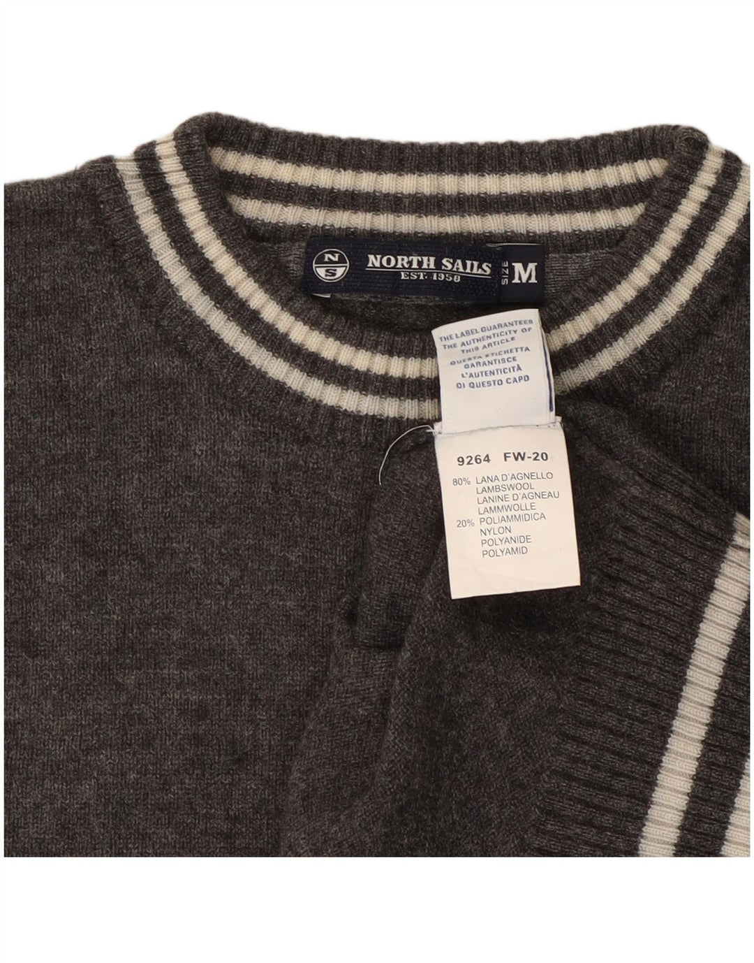 Suéter feminino NORTH SAILS com gola redonda Reino Unido 14 lã cinza médio