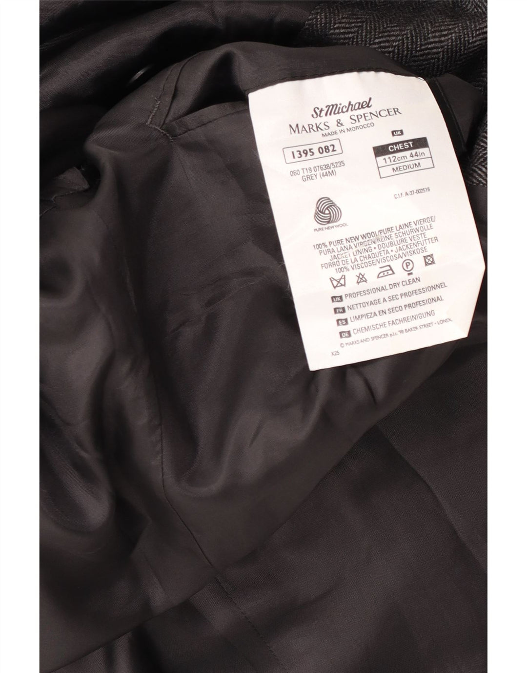 Jaqueta blazer masculina de 2 botões Marks & Spencer Reino Unido 44 XL cinza risca de giz lã