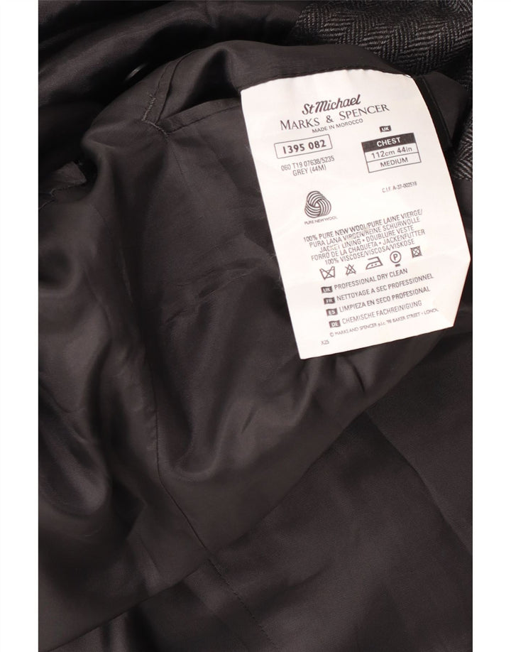 Jaqueta blazer masculina de 2 botões Marks & Spencer Reino Unido 44 XL cinza risca de giz lã