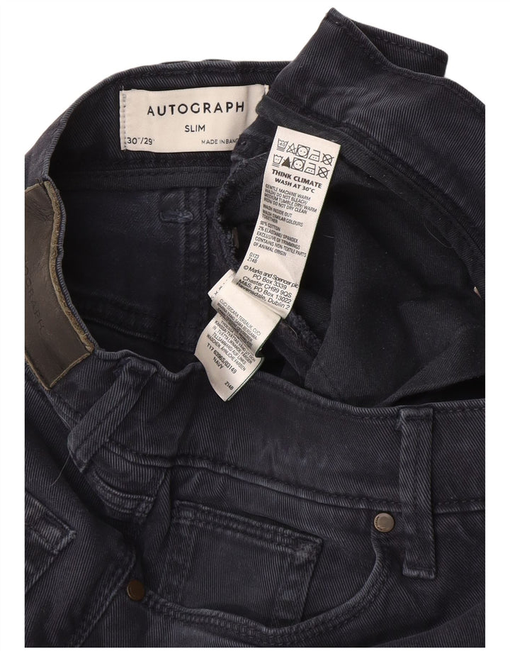 Marks & Spencer Masculino Autograph Slim Jeans W30 L29 Azul Marinho Algodão