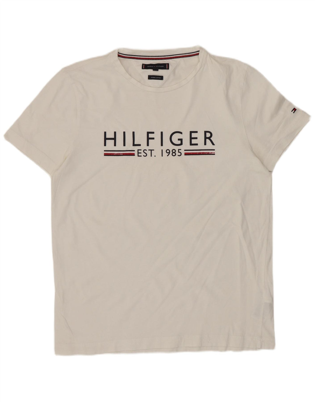 TOMMY HILFIGER Camiseta masculina gráfica Top médio algodão branco