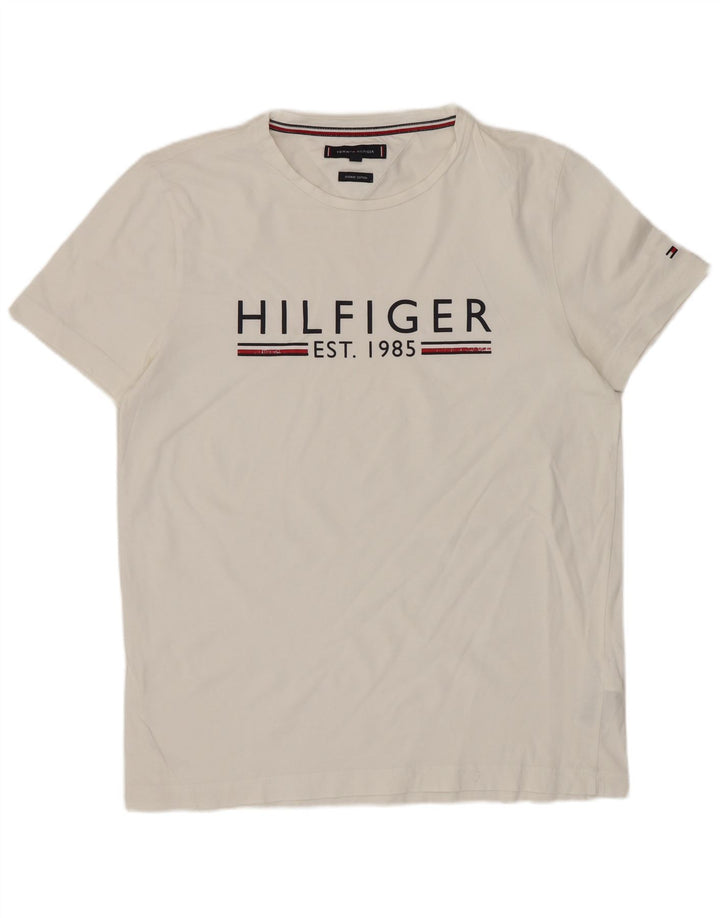 TOMMY HILFIGER Camiseta masculina gráfica Top médio algodão branco