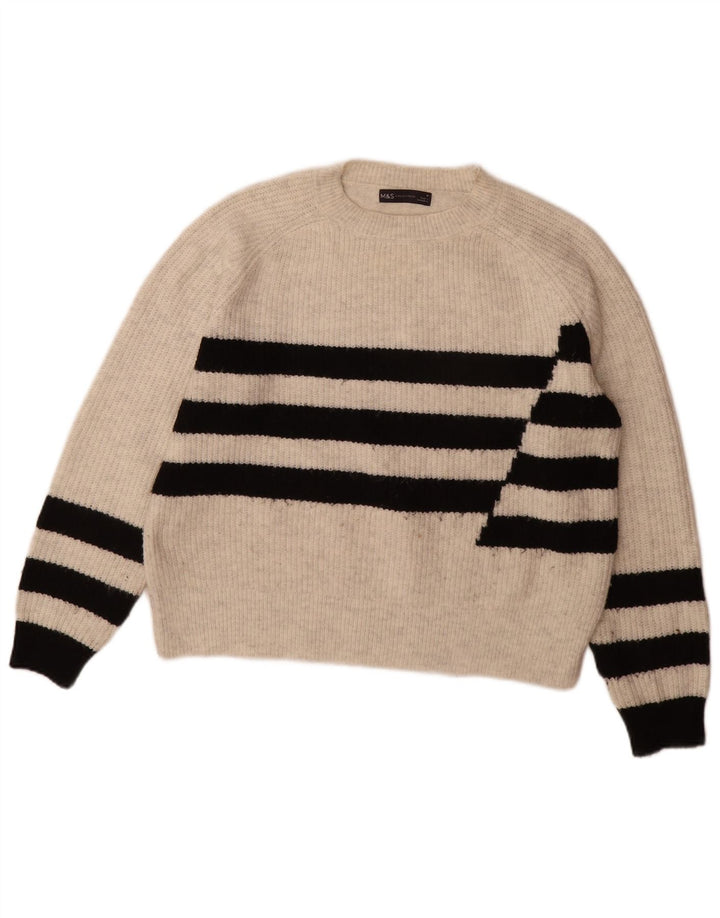 Suéter feminino Marks & Spencer com gola redonda UK 14 listrado cinza médio
