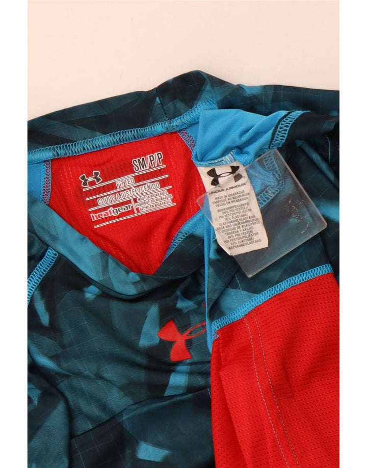 Camiseta masculina Under ARMOR Heat Gear top pequeno azul geométrico de poliéster
