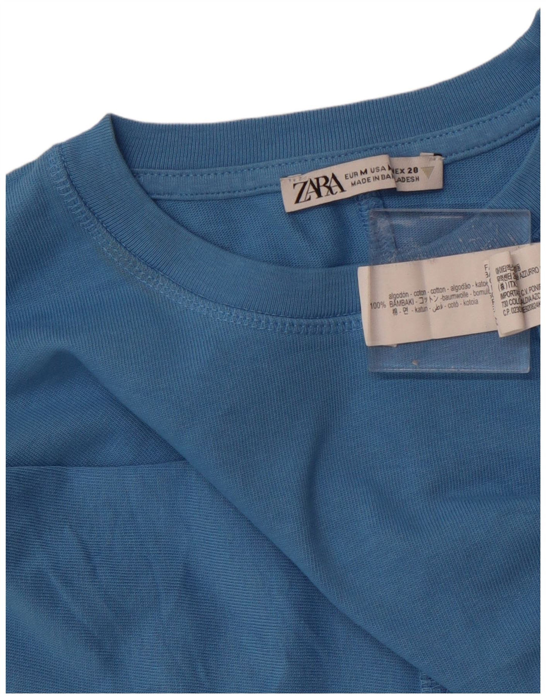 Camiseta feminina ZARA UK 14 algodão azul médio