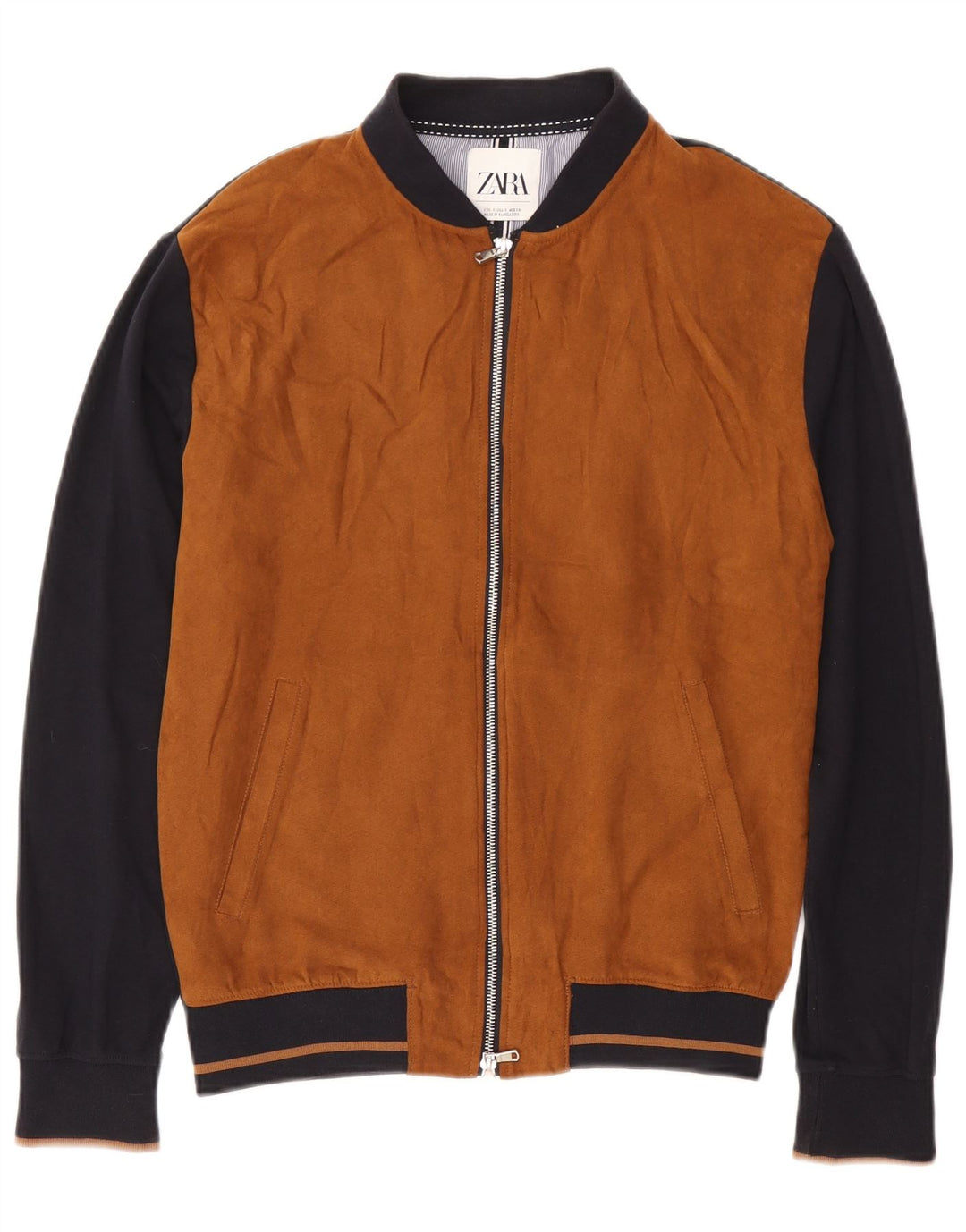 Jaqueta bomber masculina Zara UK 36 algodão colorblock marrom pequeno