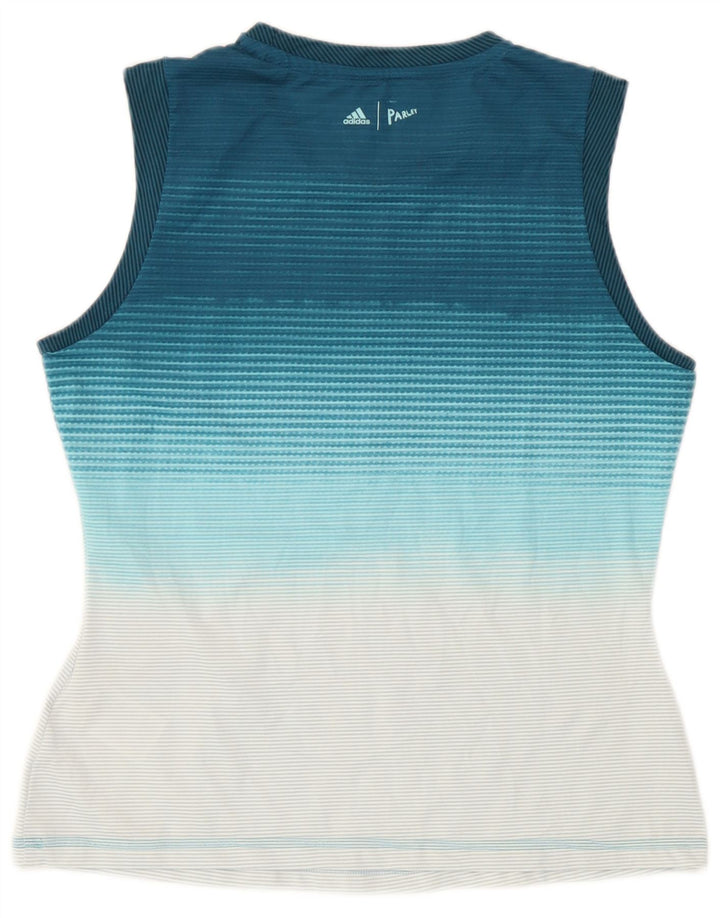 Adidas Womens Vest Top UK 12/14 Médio Azul Listrado Poliéster