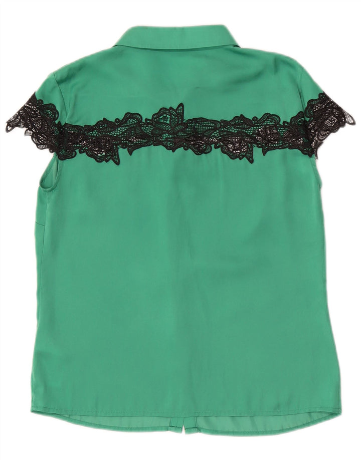 Blusa feminina de manga curta Guess Reino Unido 10 poliéster verde pequeno