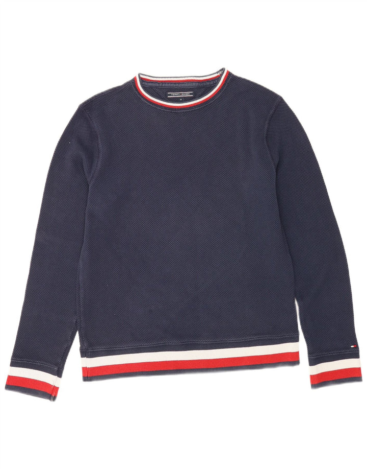 Suéter masculino Tommy Hilfiger com gola canoa médio algodão azul marinho