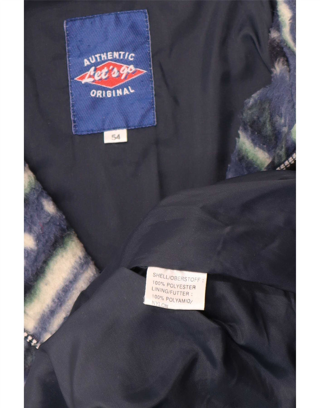 Jaqueta de lã masculina autêntica IT 54 2XL poliéster geométrico azul