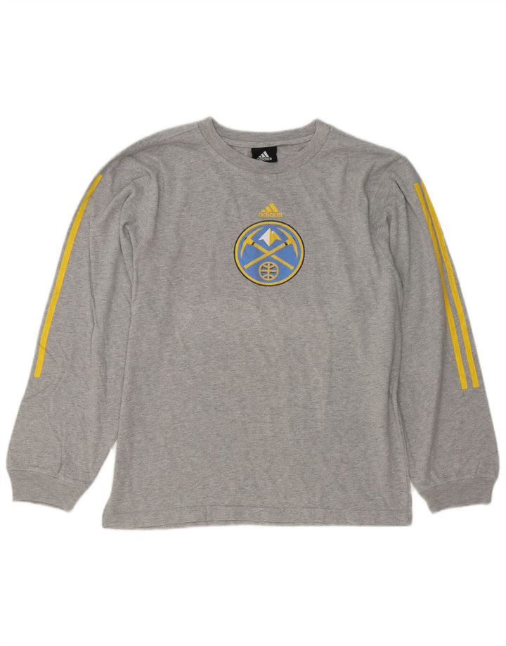 Adidas masculino Denver Nuggets gráfico top manga comprida cinza médio manchado