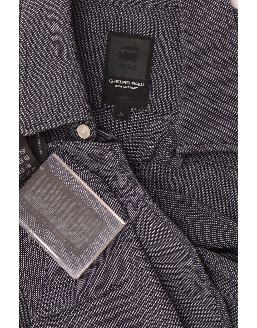 Camisa masculina G-Star de algodão geométrico azul marinho médio