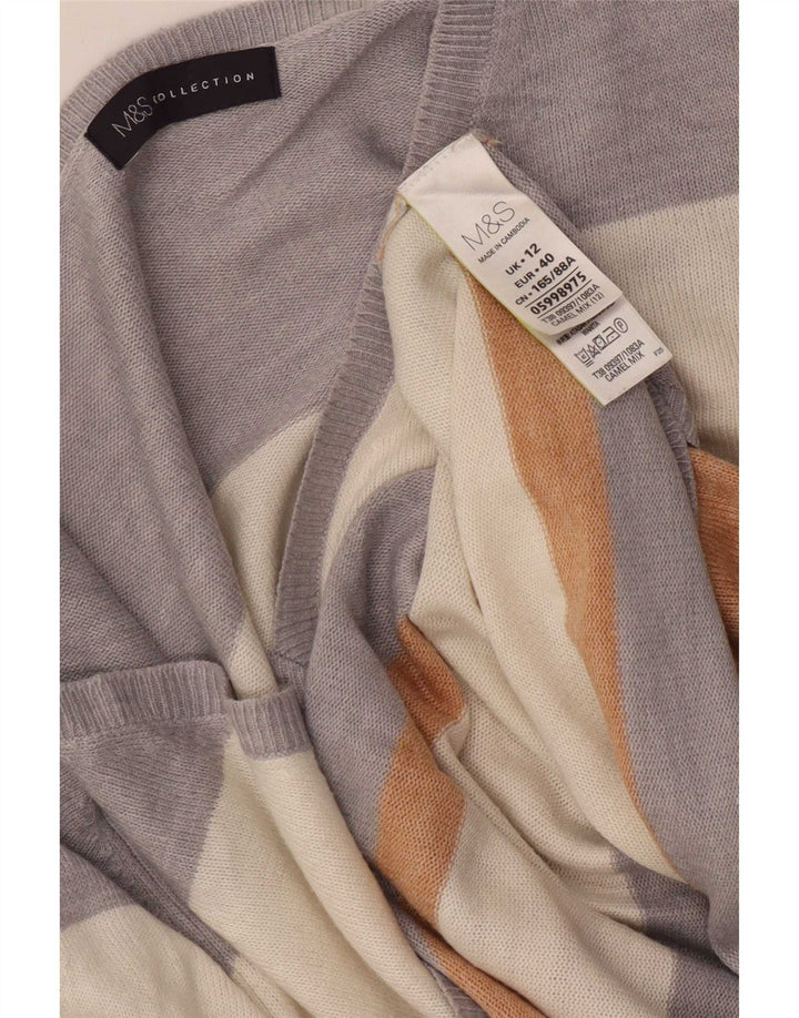 Suéter feminino Marks & Spencer com decote em V Reino Unido 12 médio multicolorido