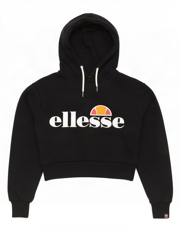 Suéter Ellesse feminino com capuz e corte gráfico Reino Unido 8 pequeno algodão preto