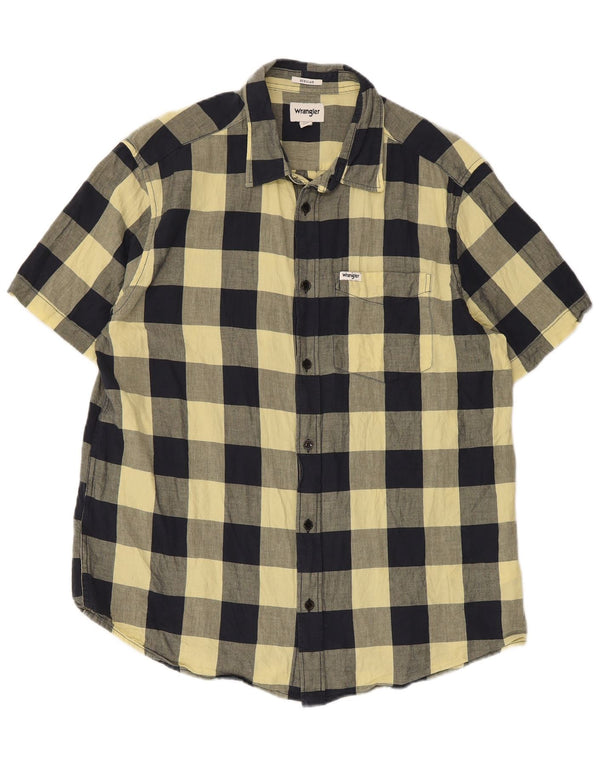 Wrangler Camisa masculina de manga curta regular fit grande algodão guingão amarelo
