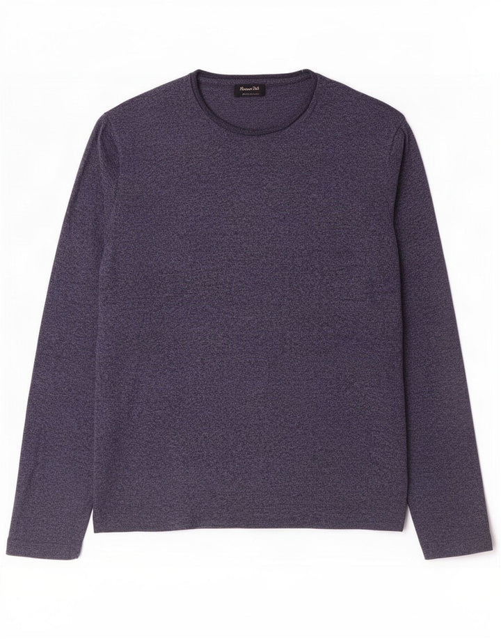 Top feminino Massimo Dutti manga comprida Reino Unido 16 grande seda azul marinho