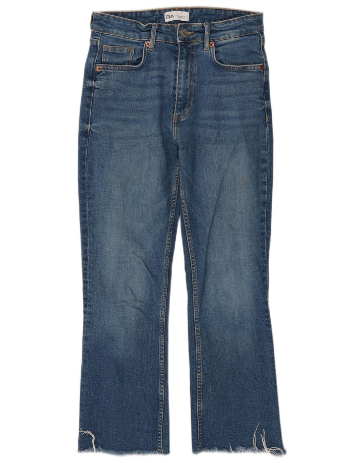 Zara Calça Jeans Feminina Crop Bootcut EU 38 Pequeno W28 L26 Azul