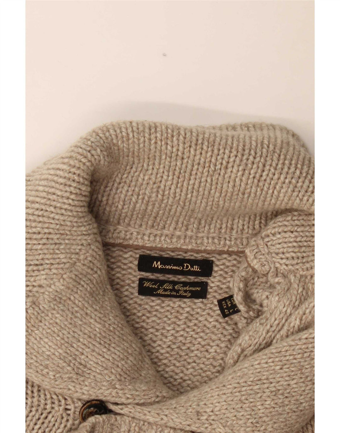 Suéter cardigã masculino Massimo Dutti grande lã bege