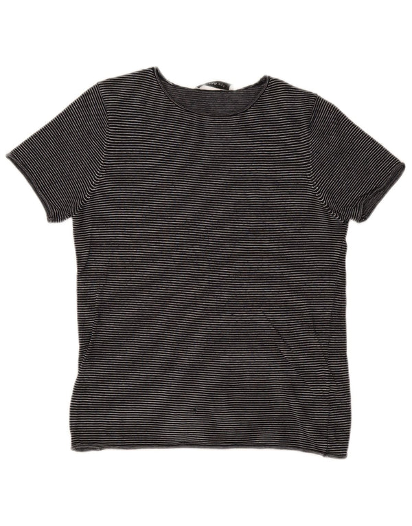 Camiseta feminina Zara UK 12 médio listrado azul marinho