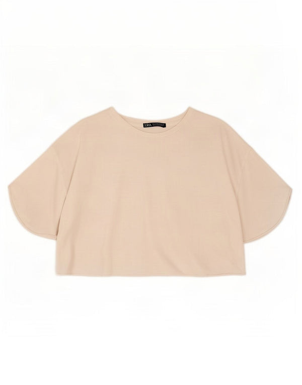 Zara Womens Crop T-Shirt Top UK 14 Médio Algodão Branco