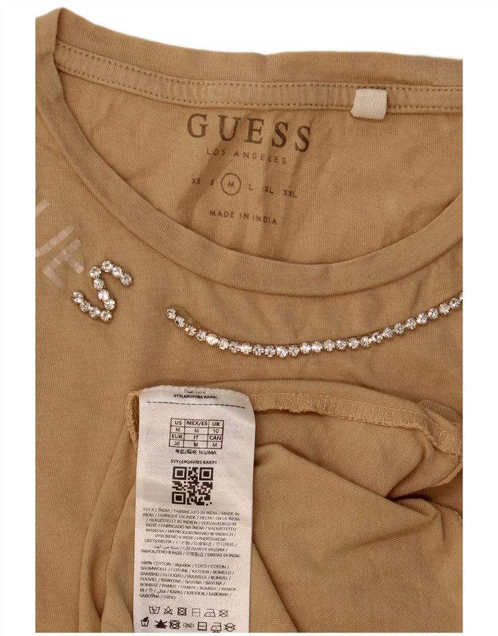 Camiseta feminina Guess UK 12 algodão bege médio