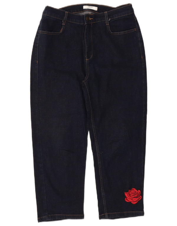 Calça jeans feminina Marks & Spencer com corte gráfico Reino Unido 14 grande W32 L22 azul marinho