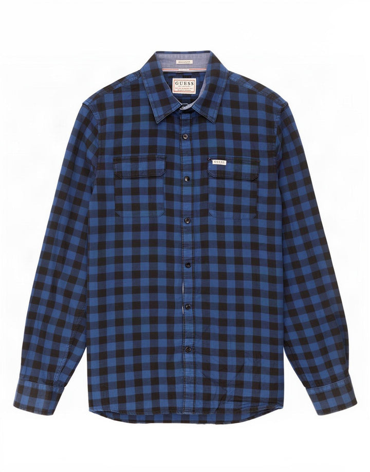 Guess Camisa masculina regular fit pequena azul guingão