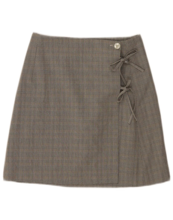 Saia envolvente feminina I Gabbiani Reino Unido 34 XS W26 viscose xadrez cinza