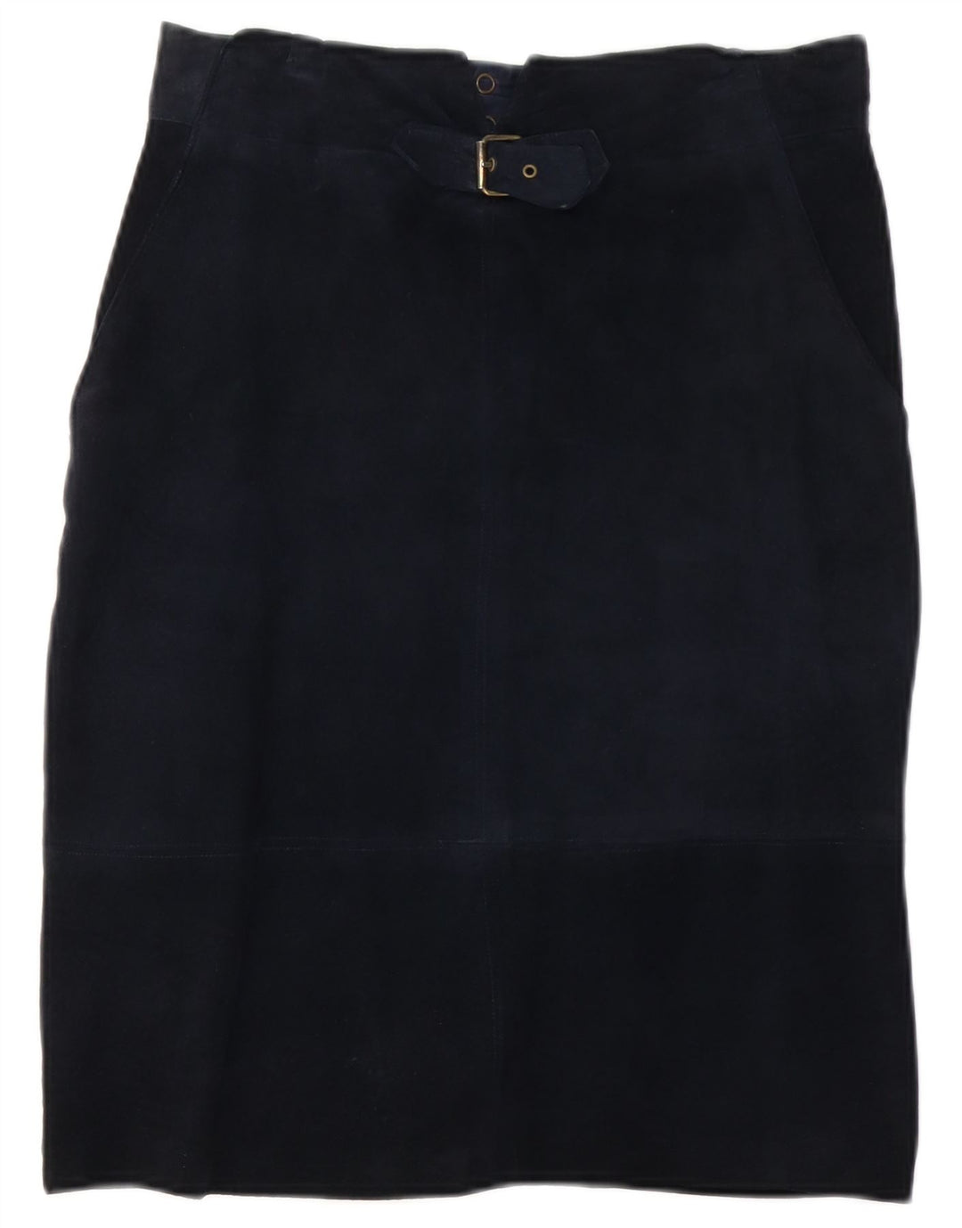 Saia reta feminina de camurça vintage W30 azul marinho médio