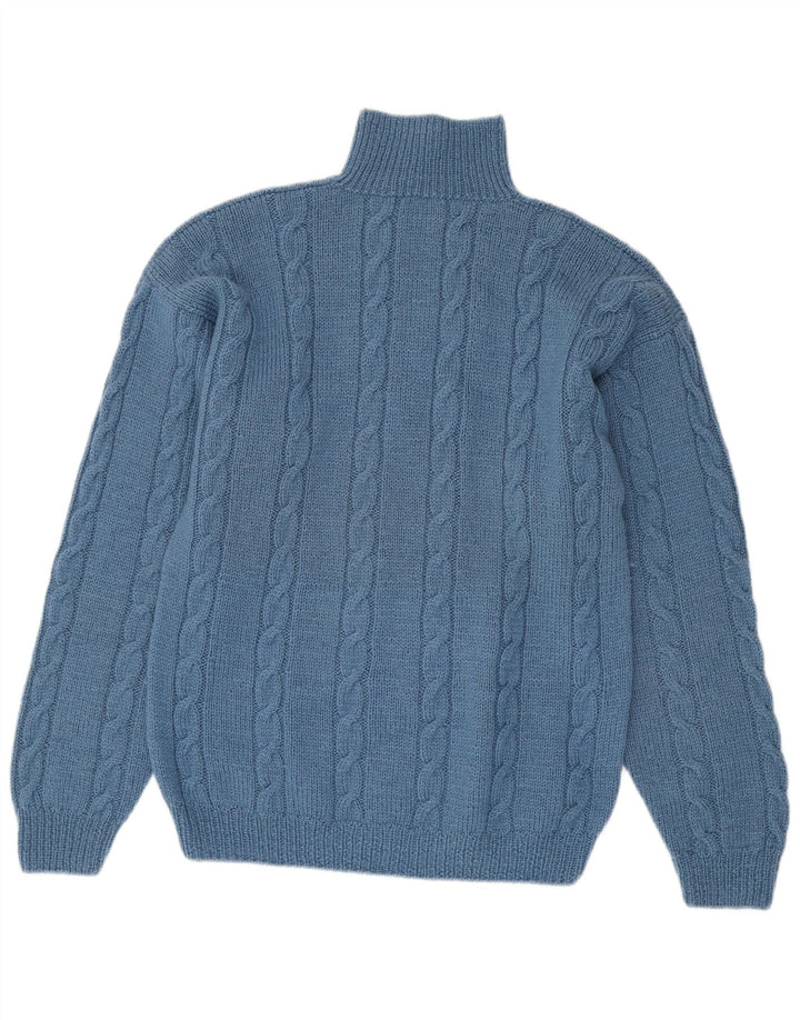 Suéter vintage masculino com gola tartaruga azul médio