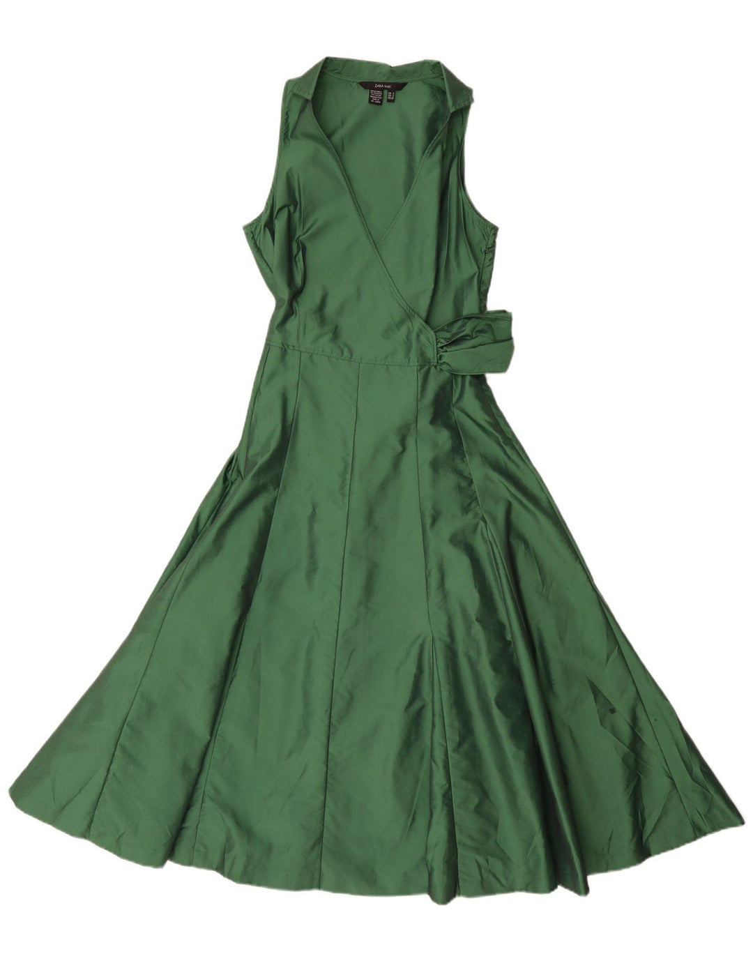 Vestido maxi feminino sem mangas Zara Reino Unido 10 pequeno poliéster verde