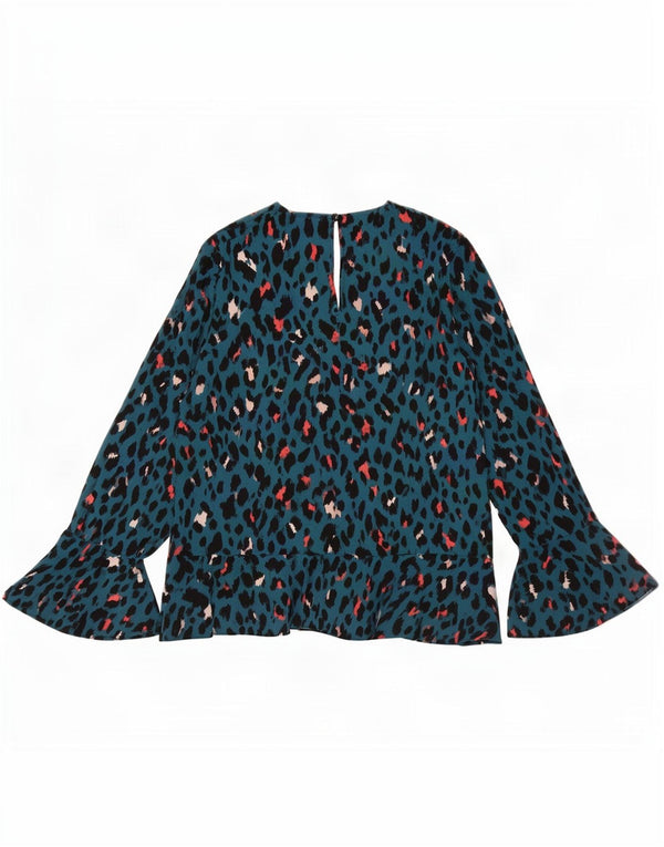 Blusa feminina de manga comprida Coast UK 14 grande poliéster manchado azul