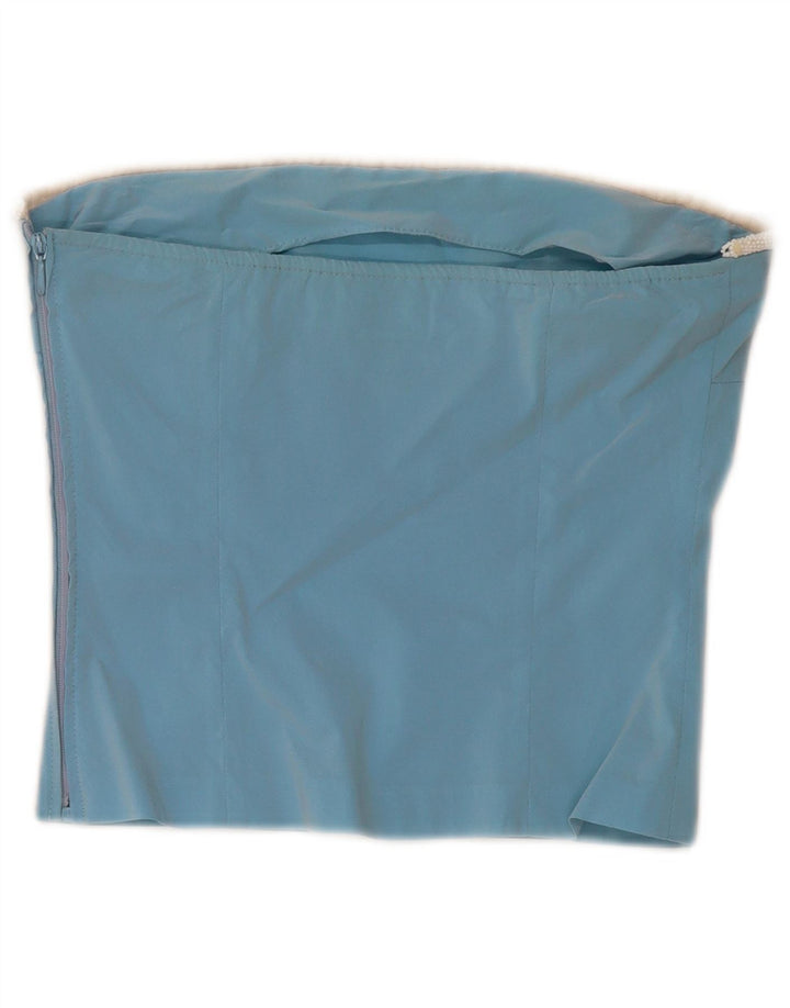 Top feminino vintage sem alças UK 6 XS azul acetato