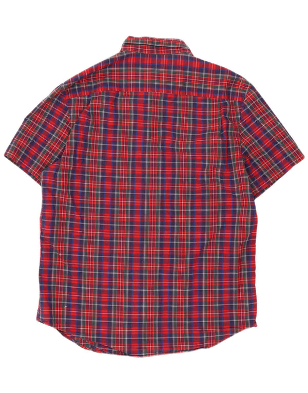 Camisa masculina de manga curta Penguin, algodão xadrez vermelho médio