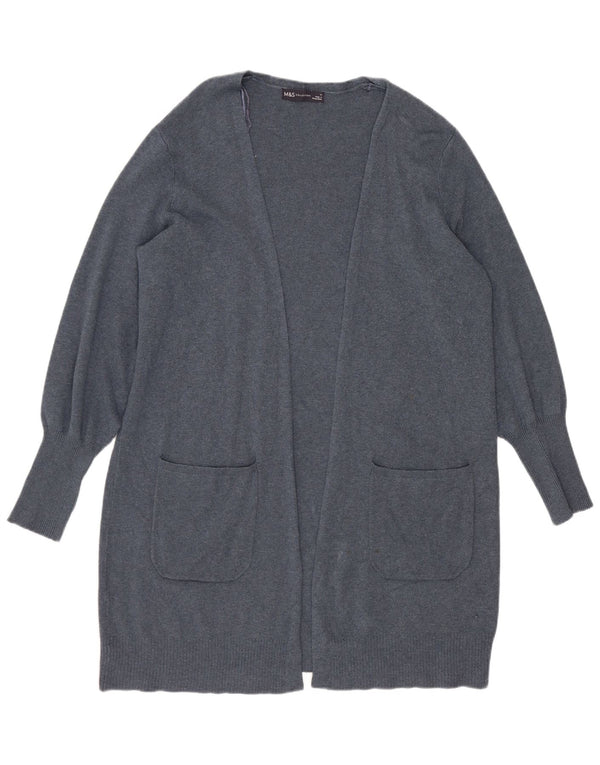 Suéter feminino Marks & Spencer Longline Open Cardigan Reino Unido 14 grande azul