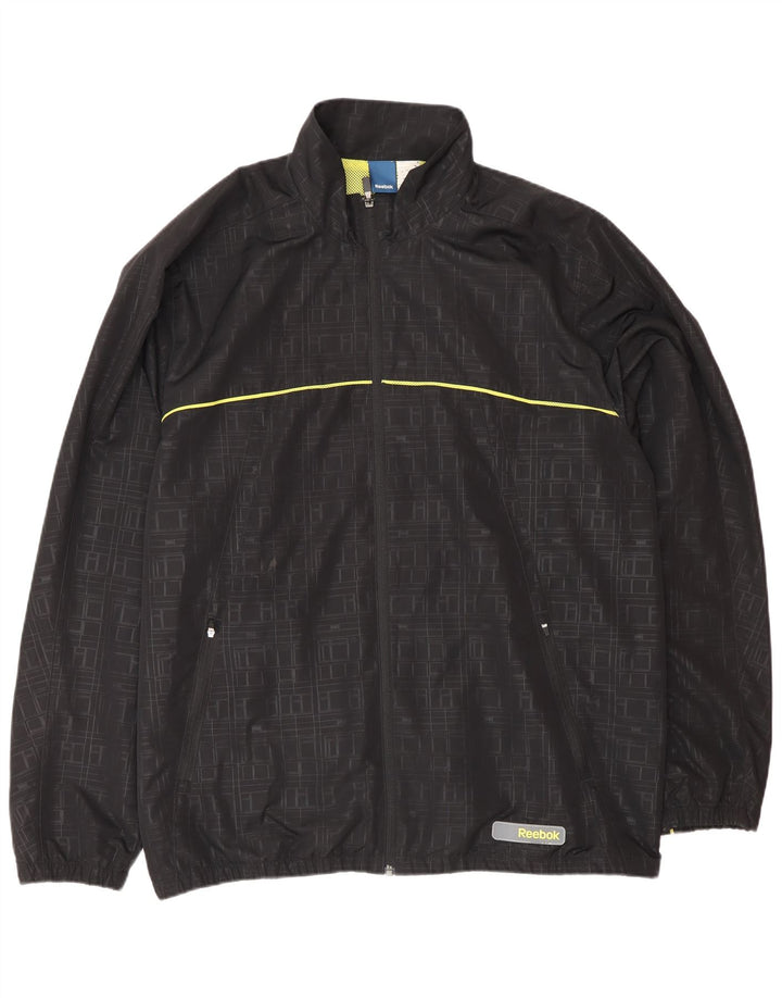 Jaqueta de chuva masculina Reebok UK 42 XL poliéster geométrico preto