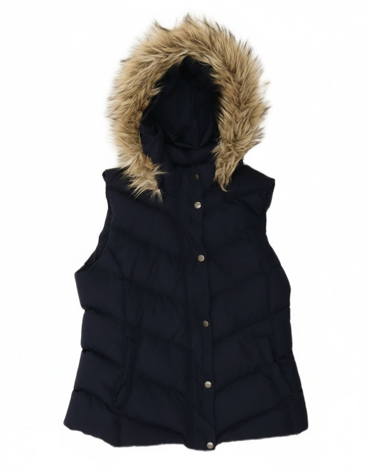 Colete acolchoado com capuz feminino Gap UK 14 poliéster azul marinho médio