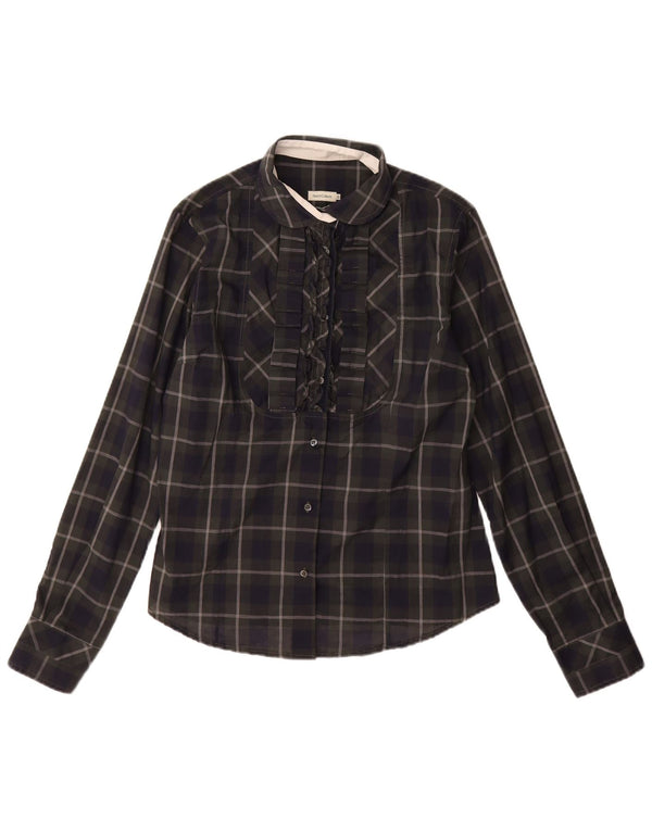 Camisa feminina Henry Cottons com babados na frente IT 48 XL algodão xadrez azul marinho