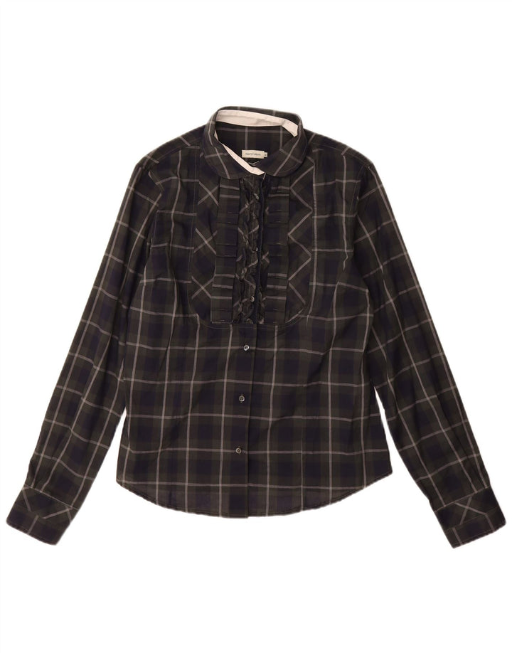 Camisa feminina Henry Cottons com babados na frente IT 48 XL algodão xadrez azul marinho